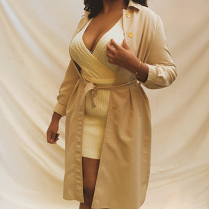‘Saira’ Beige Quilted Sleeve Belted Trench Coat (M/L/XL)