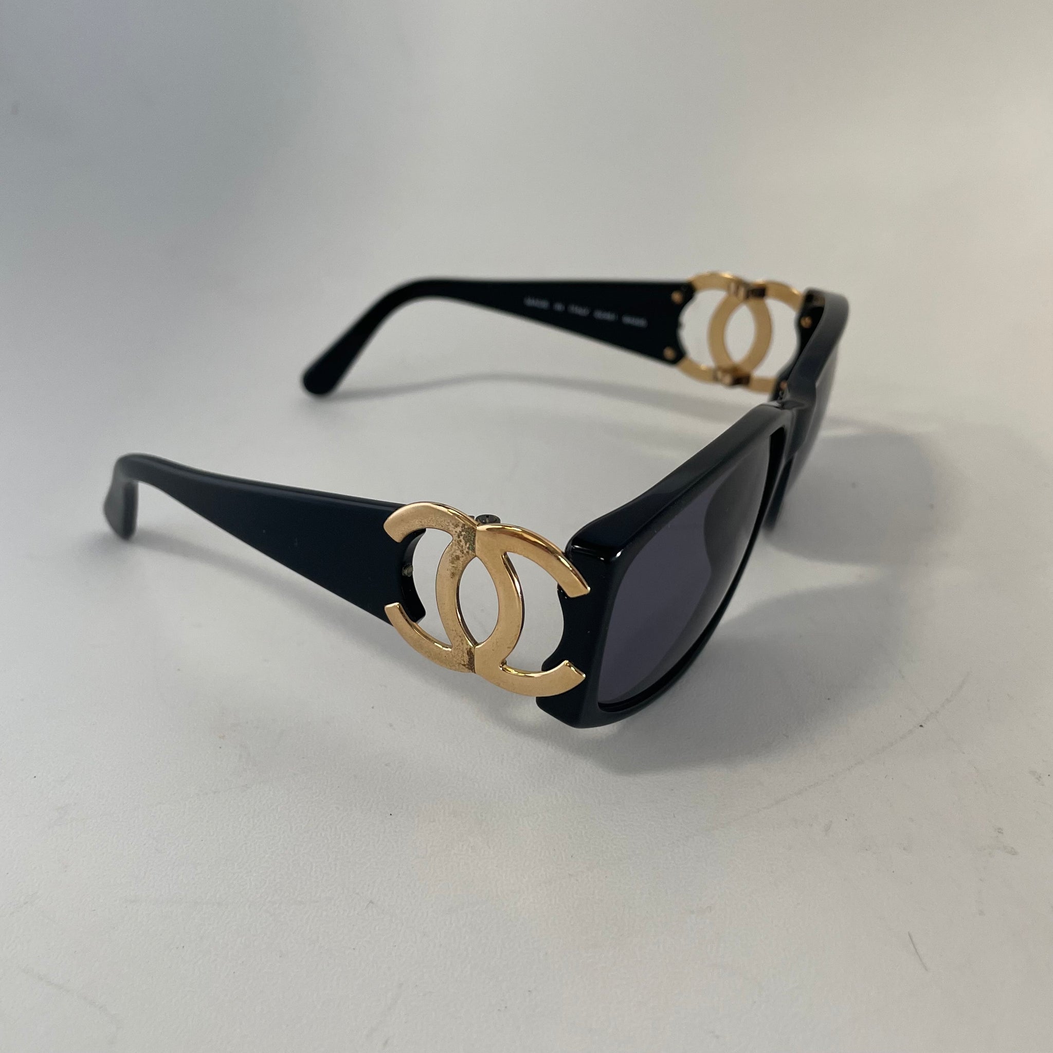 Authentic Chanel Gold CC Rectangular Sunglasses