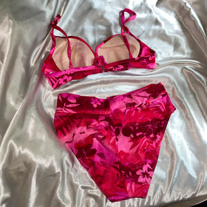 'Pink Floral 3 Piece High-Leg Bikini Set (M)