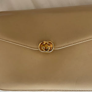 Authentic Gucci Creme Leather Gold GG Shoulder Bag