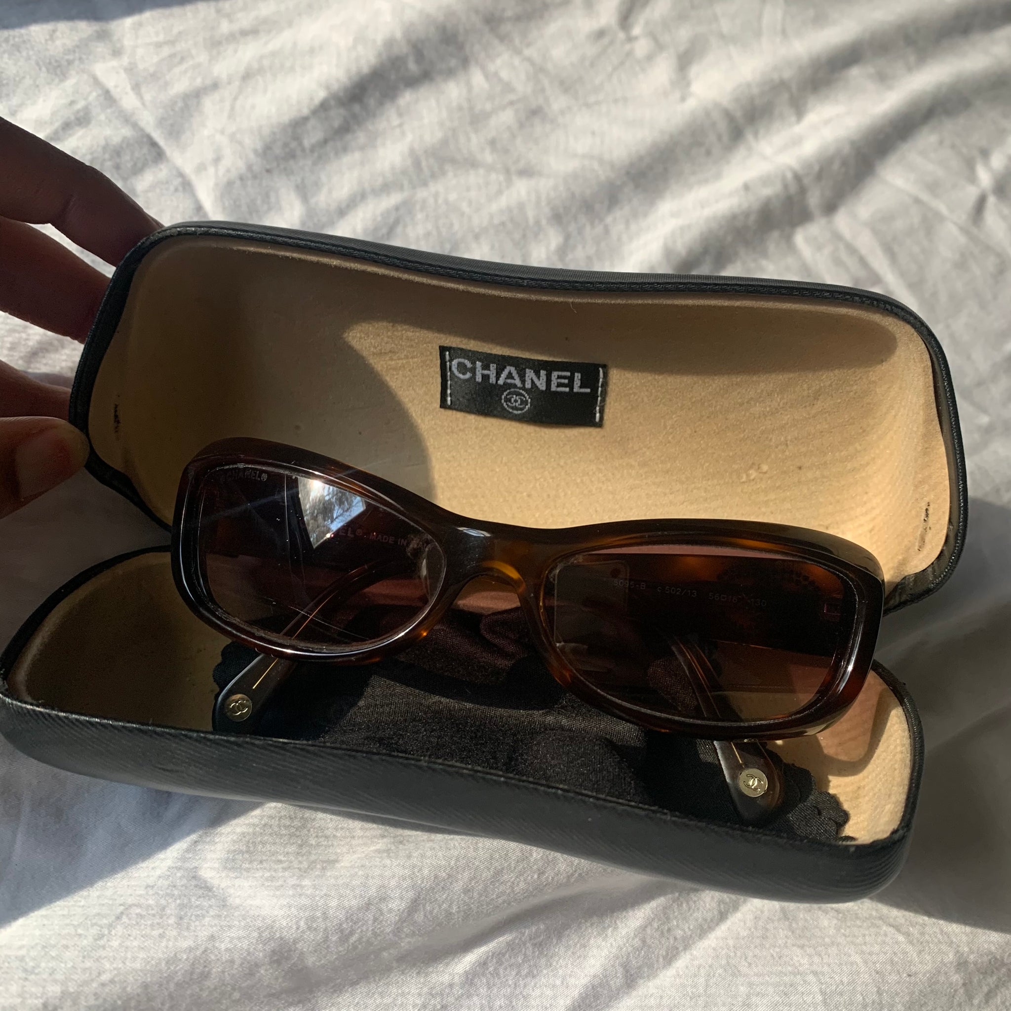 Authentic Chanel Rectangular Rhinestone Logo Sunglasses – Vanilla Vintage