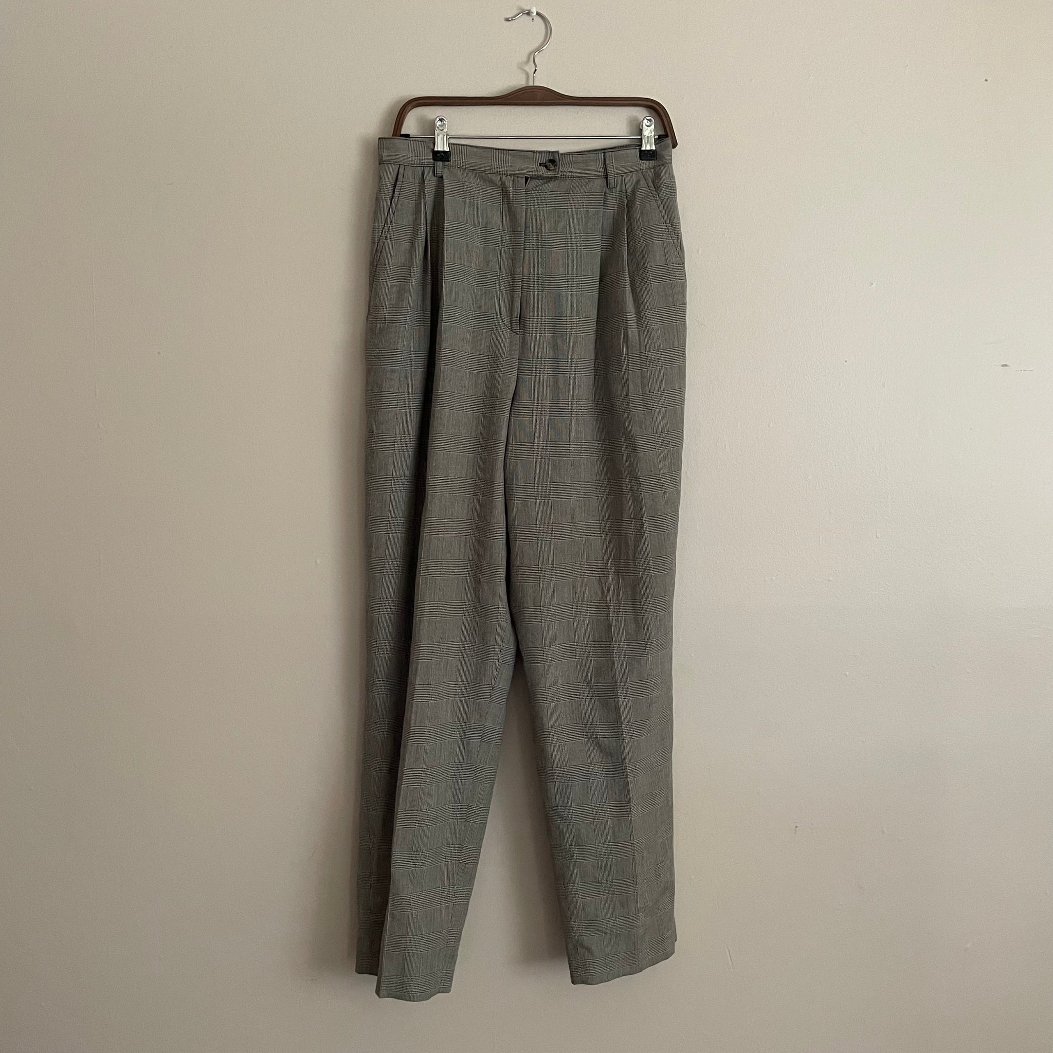 'Emelie' Grey Plaid High-Waisted Pants (L/12)