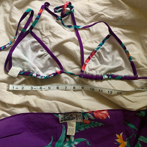 'Lani' Purple Floral Bikini Top + Sarong Set (M) - Shop Vanilla Vintage