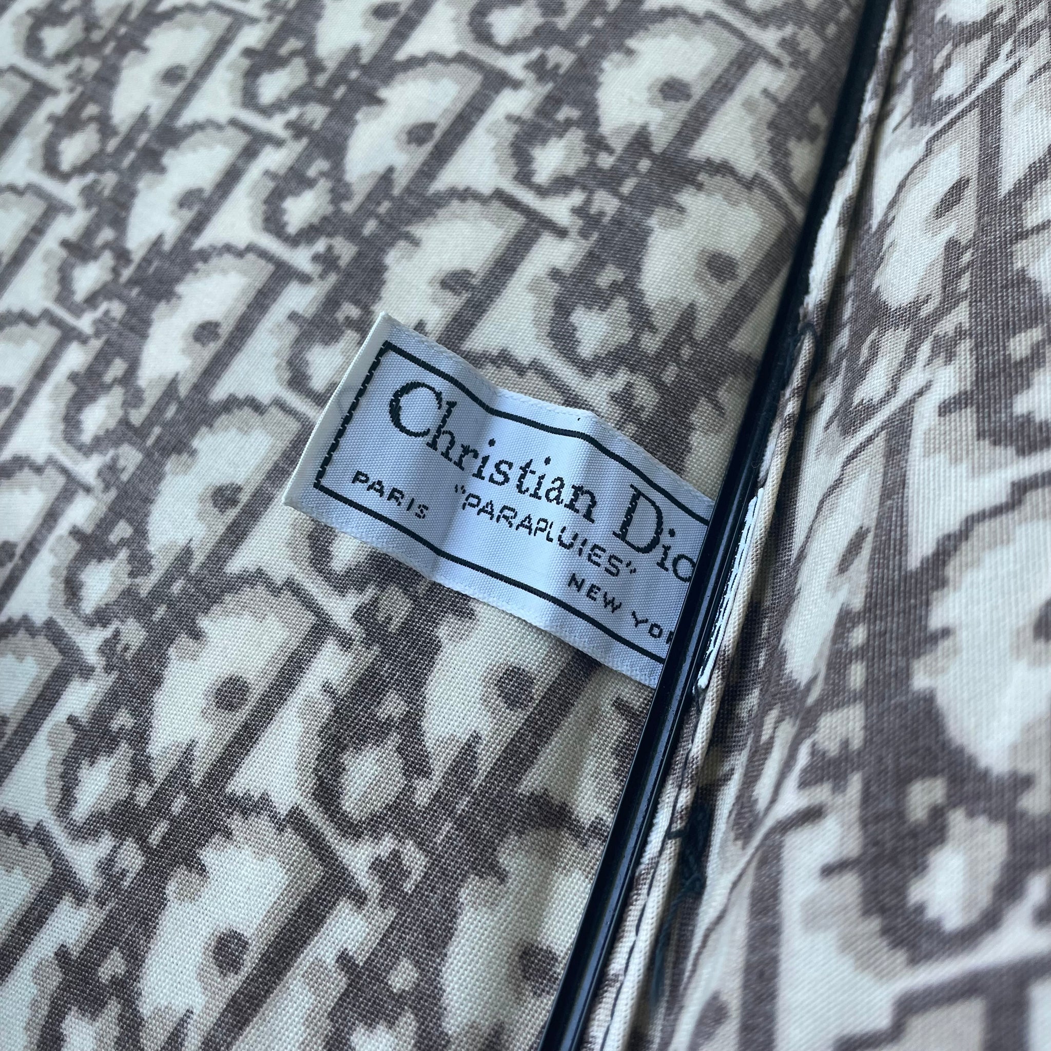 Vintage Dior Brown Trotter Print Cane Umbrella