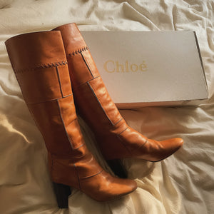 Authentic Chloé Leather Patchwork Heeled Boots (Sz. 40) (US9.5)