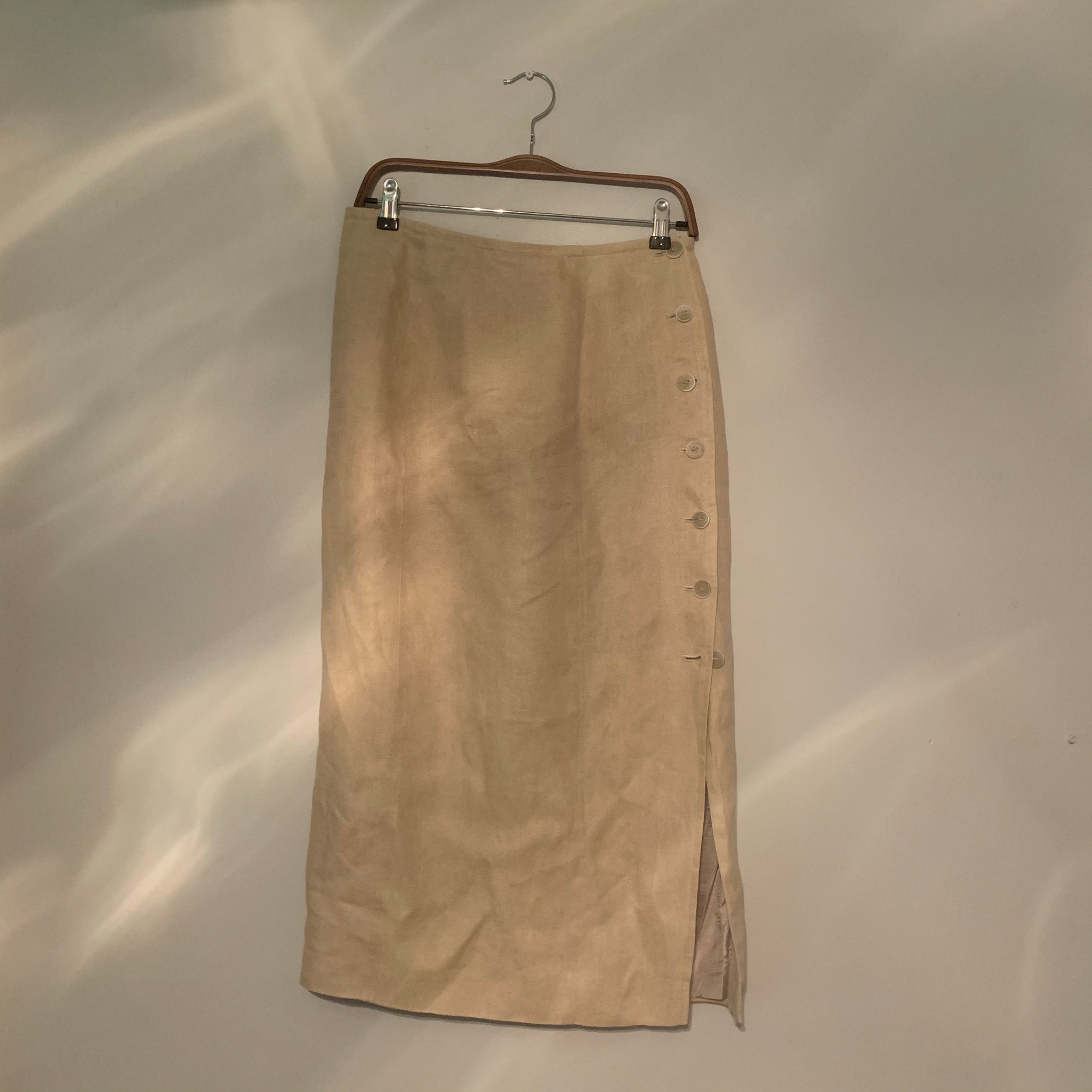 'Taryn' Button-Thru Linen Midi Skirt W/ Thigh Slit (M)