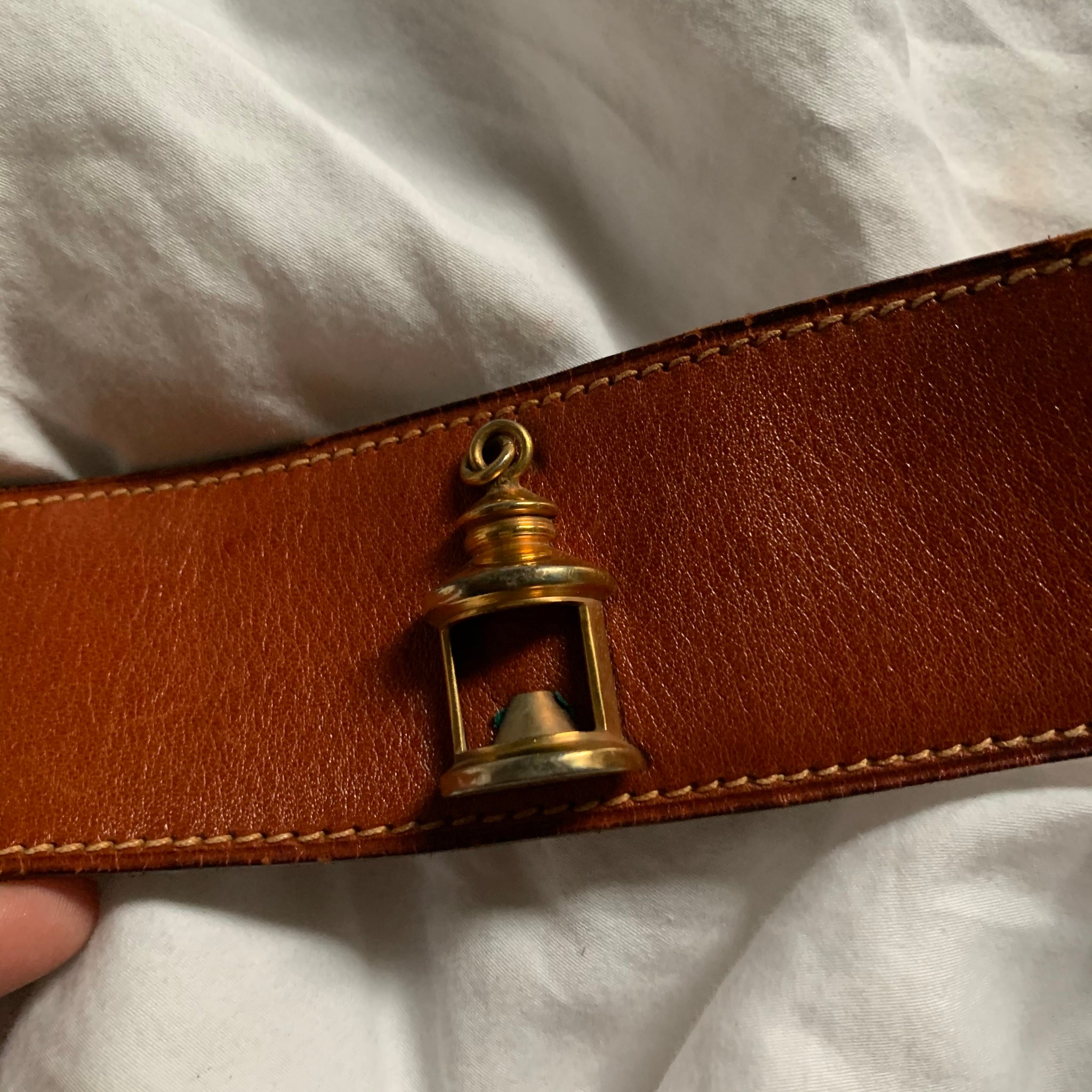 Vintage Brown Leather Gold Emblem Belt (S/M)