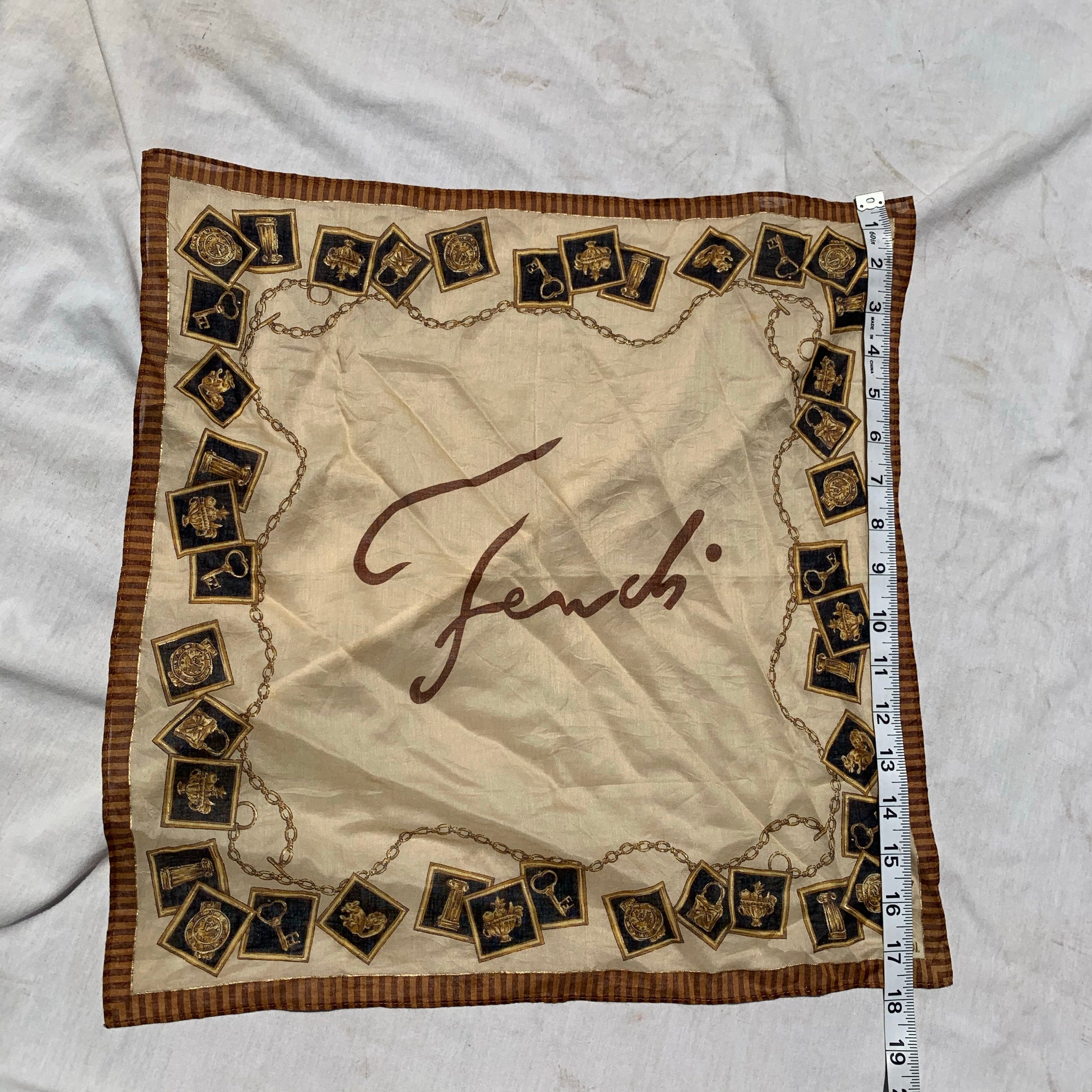 Authentic Vintage Brown Fendi Spell-Out Square Scarf - Shop Vanilla Vintage