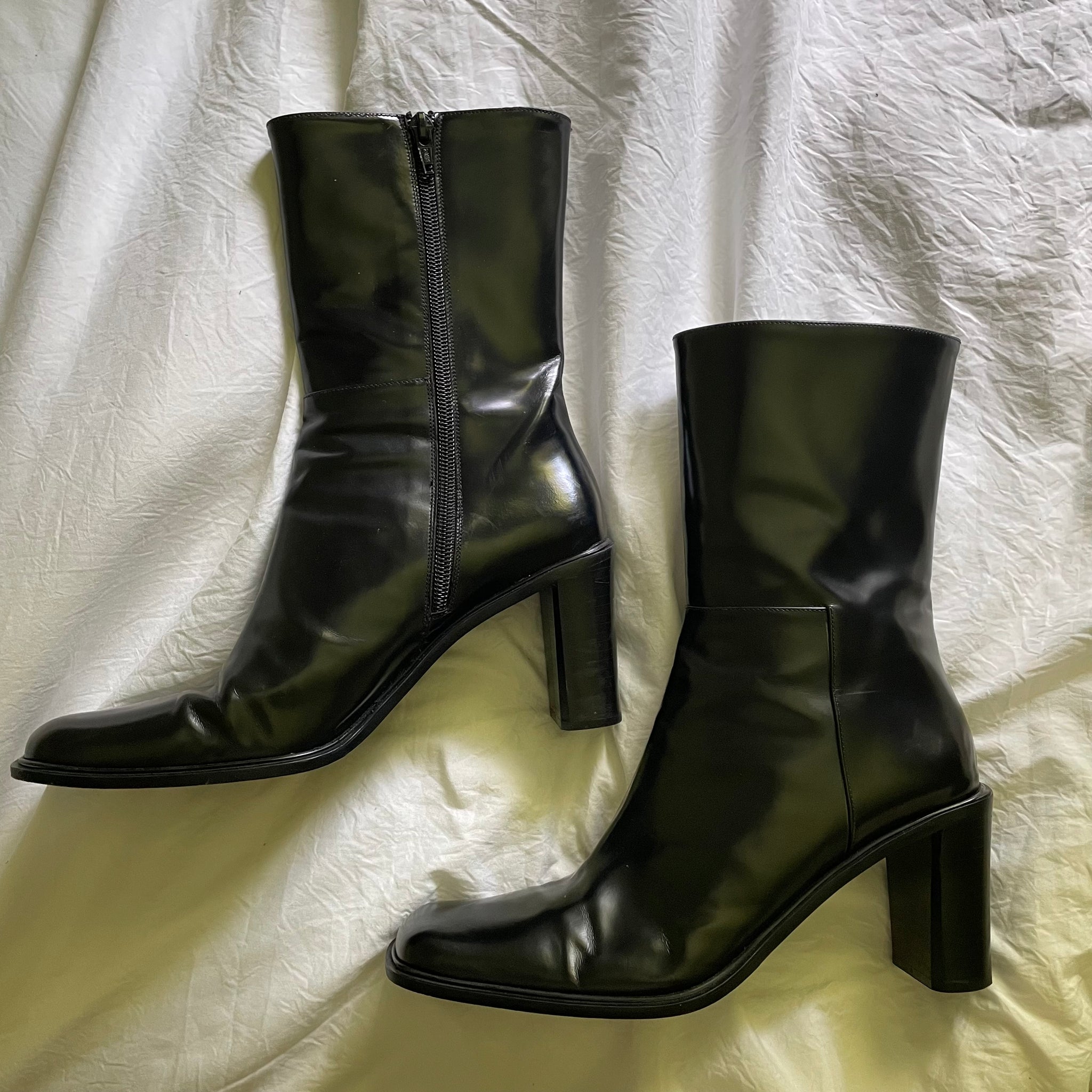 Square Toe Italian Leather Boots (Sz 8.5)