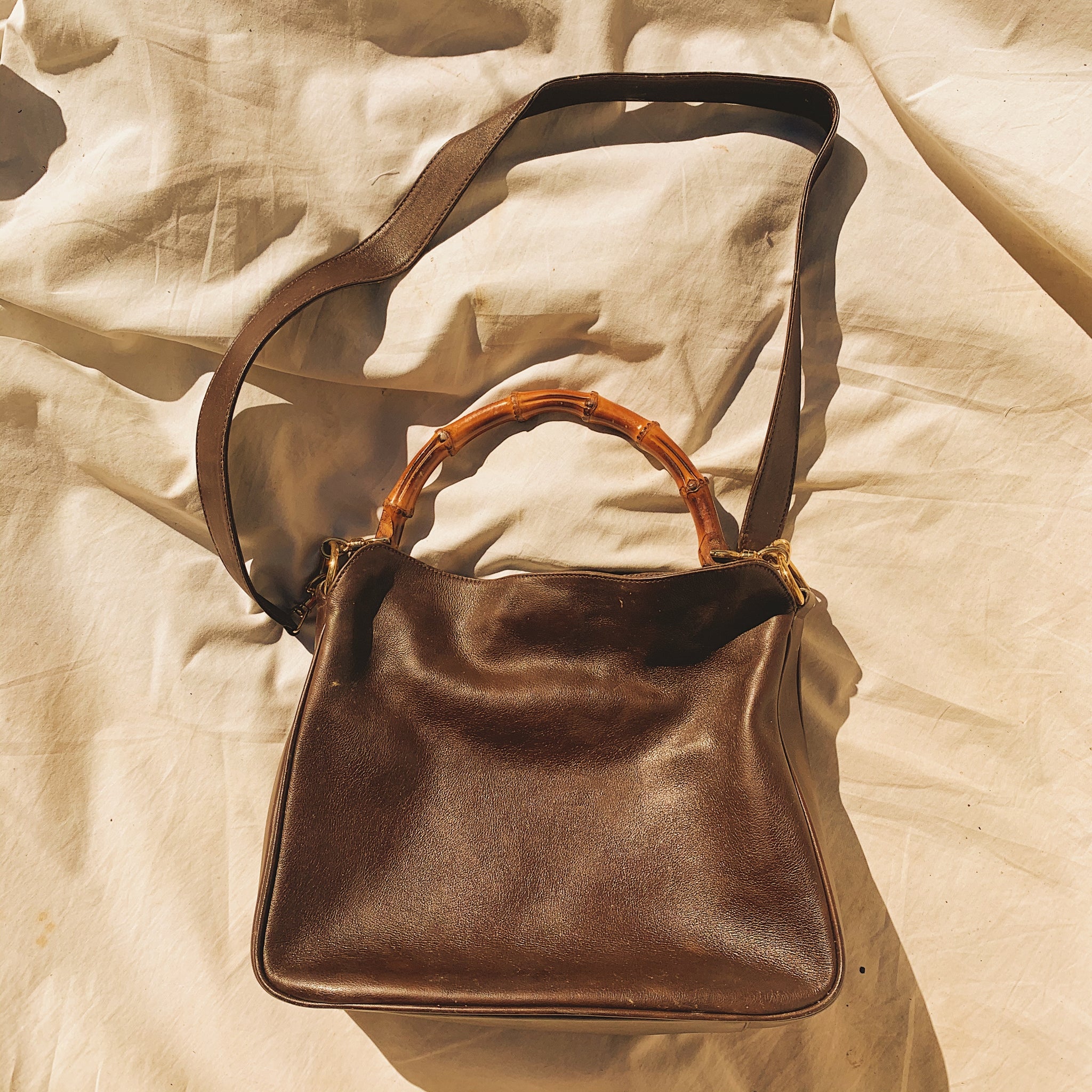 Authentic Gucci Vintage Bamboo Vinyl Hand Bag Handbag Clear Brown