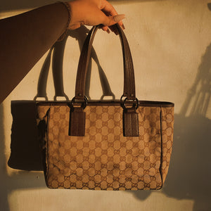 Gucci, Bags, Authantic Gg Canvas Nd Leather Gucci Tote