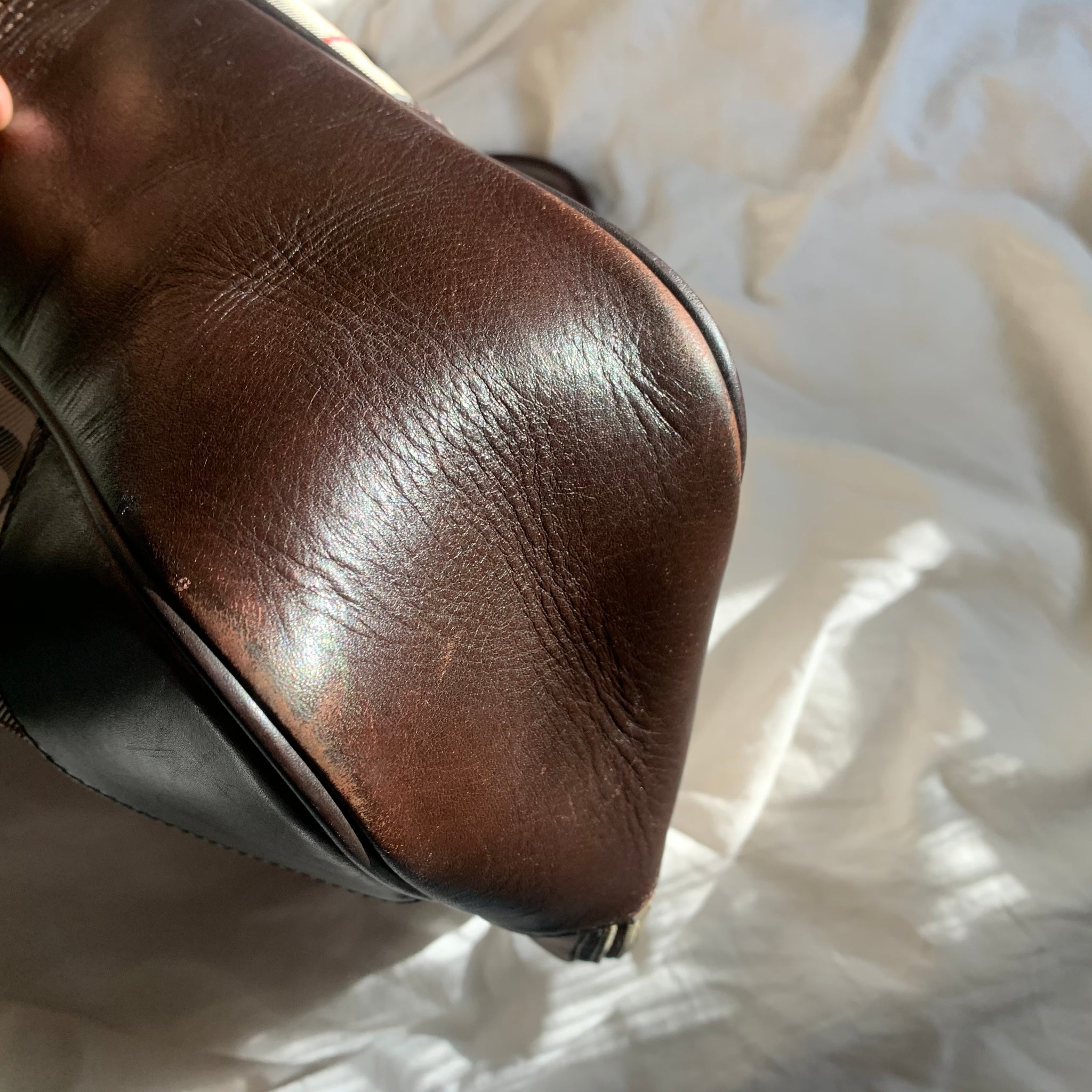 Burberry Nova Check PVC Leather Brown Beige Travel Bag