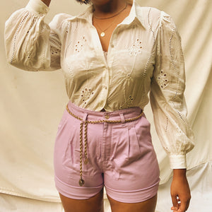 'Piper' Lilac High-Waisted Shorts (M-XL) - Shop Vanilla Vintage