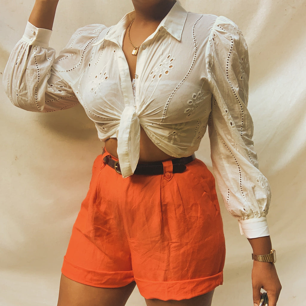 'Velma' Orange High-Wasited Shorts (L/XL) - Shop Vanilla Vintage