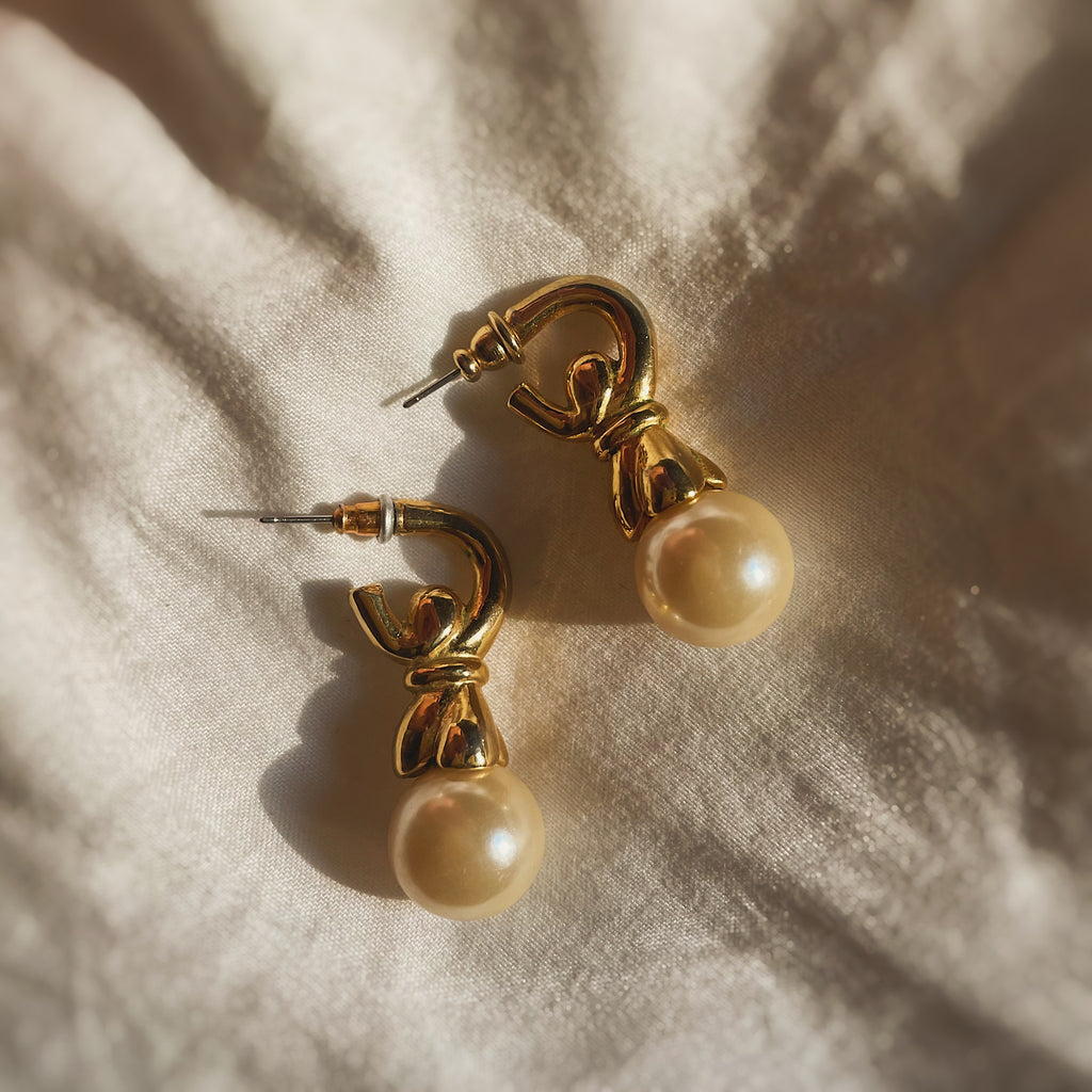 Gold Pearl Drop Earrings