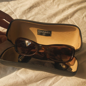 Authentic Chanel Rectangular Rhinestone Logo Sunglasses – Vanilla