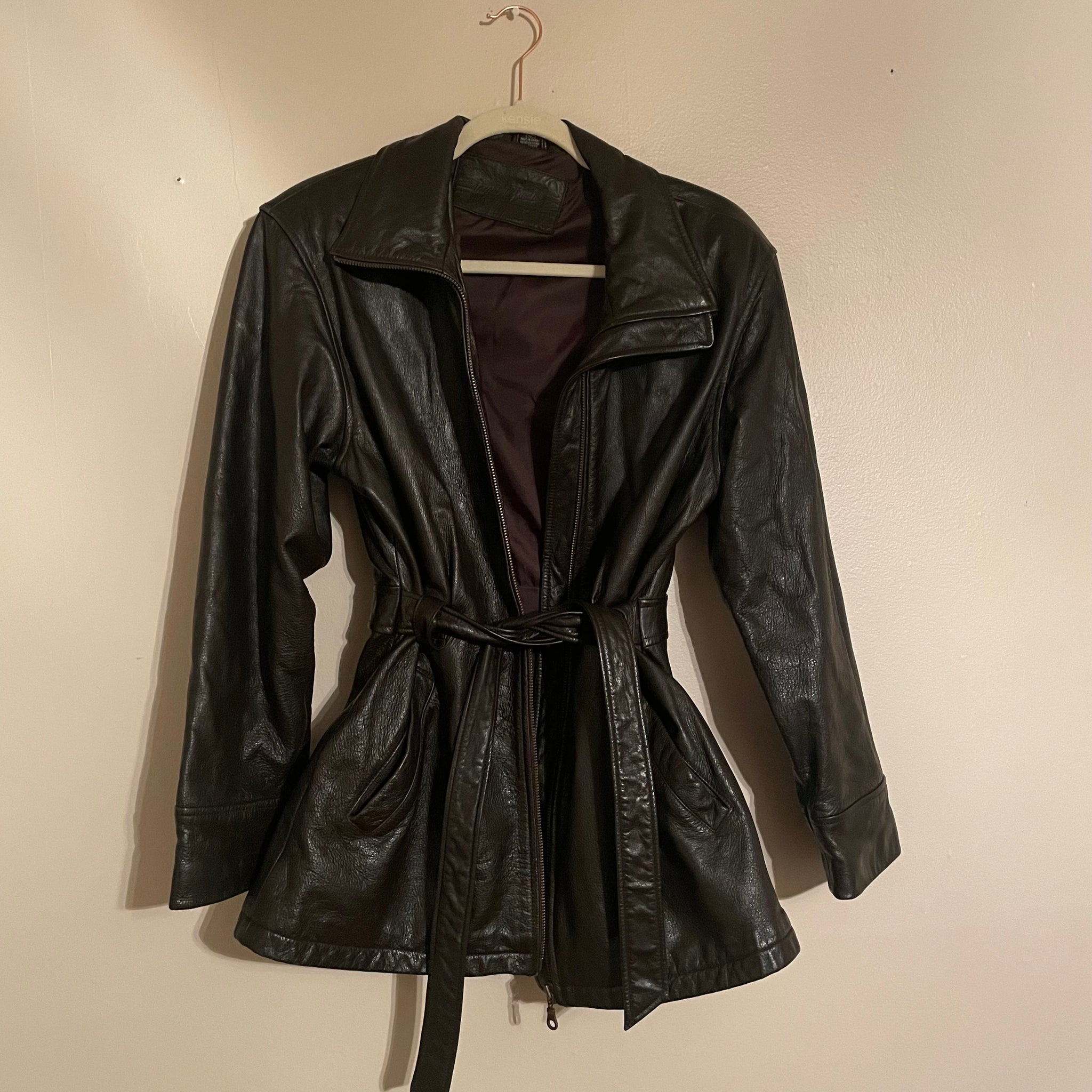 ‘Zahara’ Belted Genuine Leather Jacket (S)