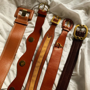 Vintage Brown Leather Gold Emblem Belt (S/M)