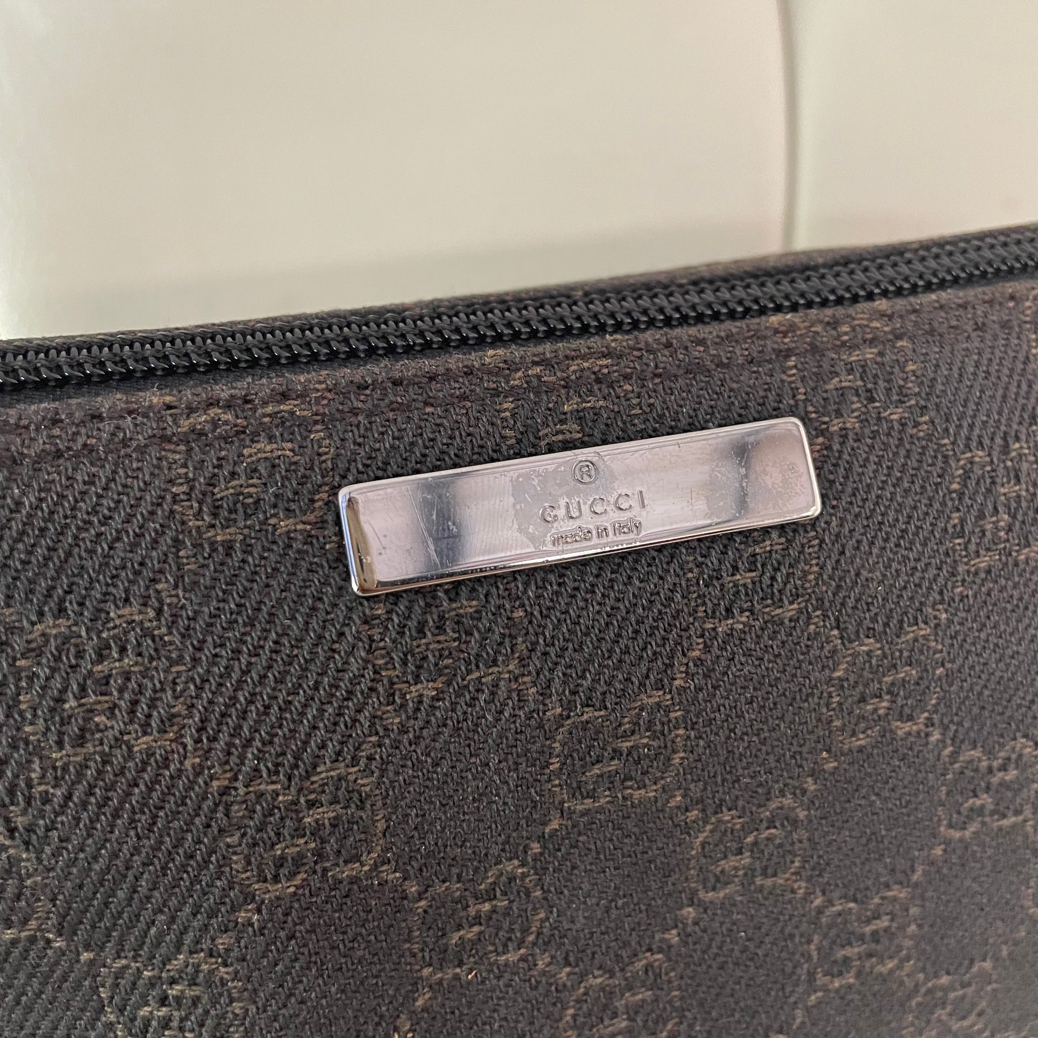 Gucci Black GG Canvas And Leather Boat Pochette Bag at 1stDibs