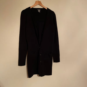 Black Belted Wool Long Cardigan (M-XL)