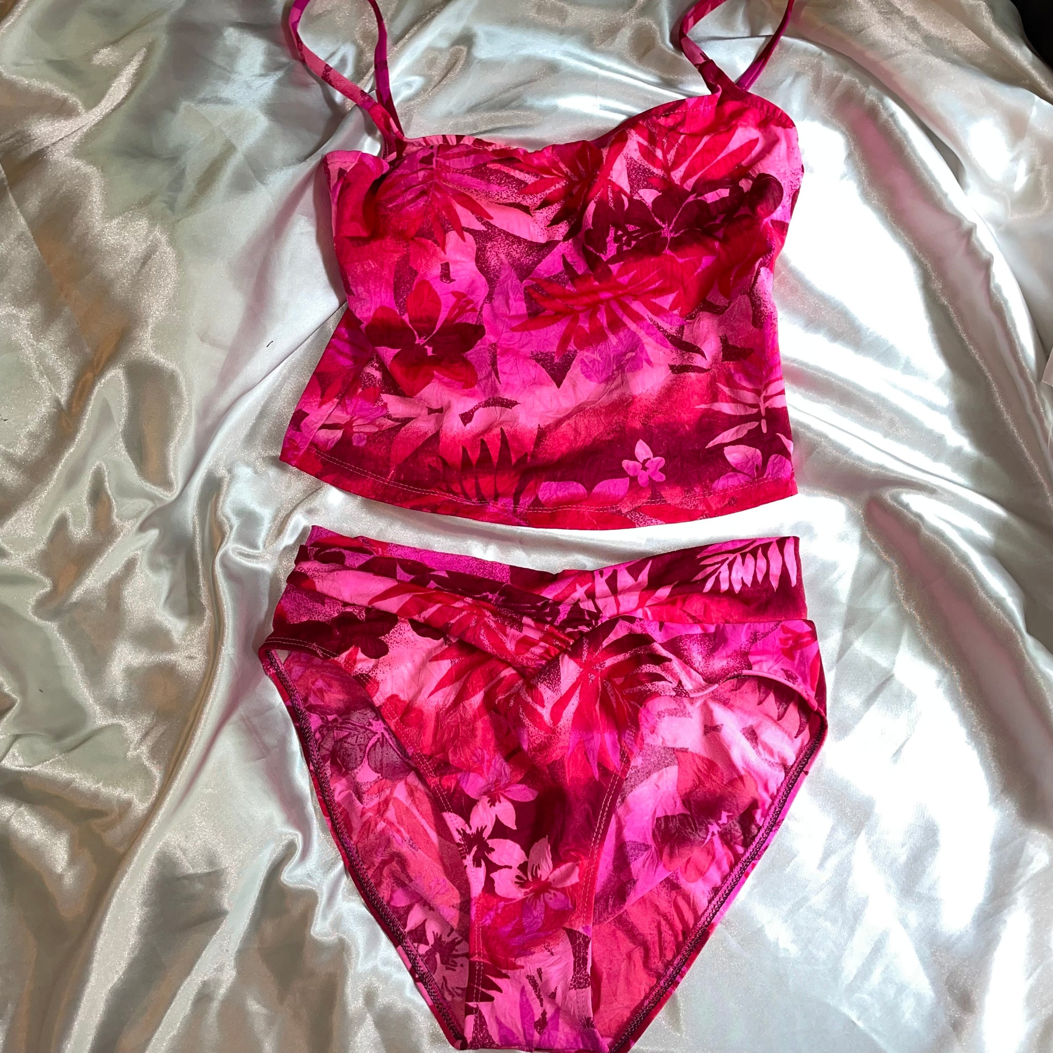'Pink Floral 3 Piece High-Leg Bikini Set (M)