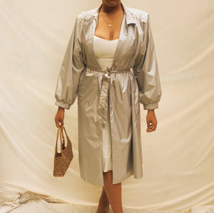 ‘Theresa’ Pastel Blue Maxi Belted Trench Coat (L/XL)